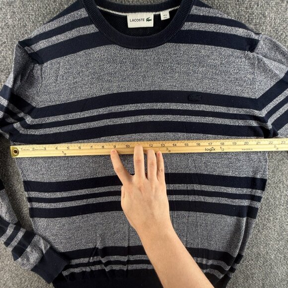 Lacoste Men Sweater Pullover Croc Logo Blue Striped Size Large Knit Long Sleeve - Picture 5 of 11